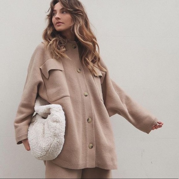 Zara knit oversized wool blend coat blogger - Picture 2 of 16